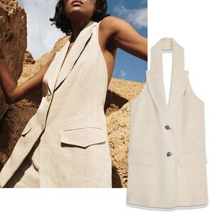 ZARA Halter Linen Minimalist Vest Beige Small